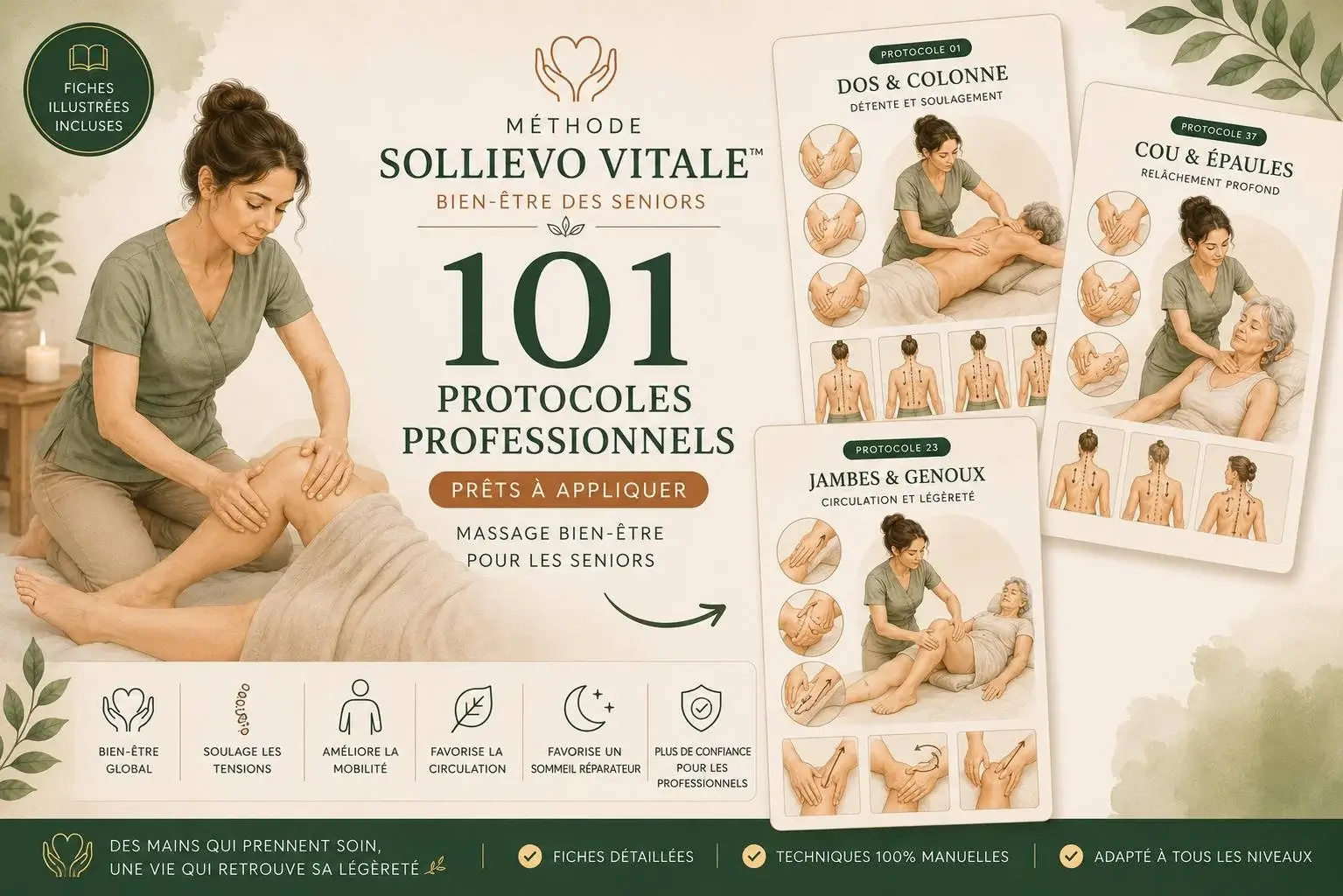 Aidante appliquant un massage doux sur une personne âgée